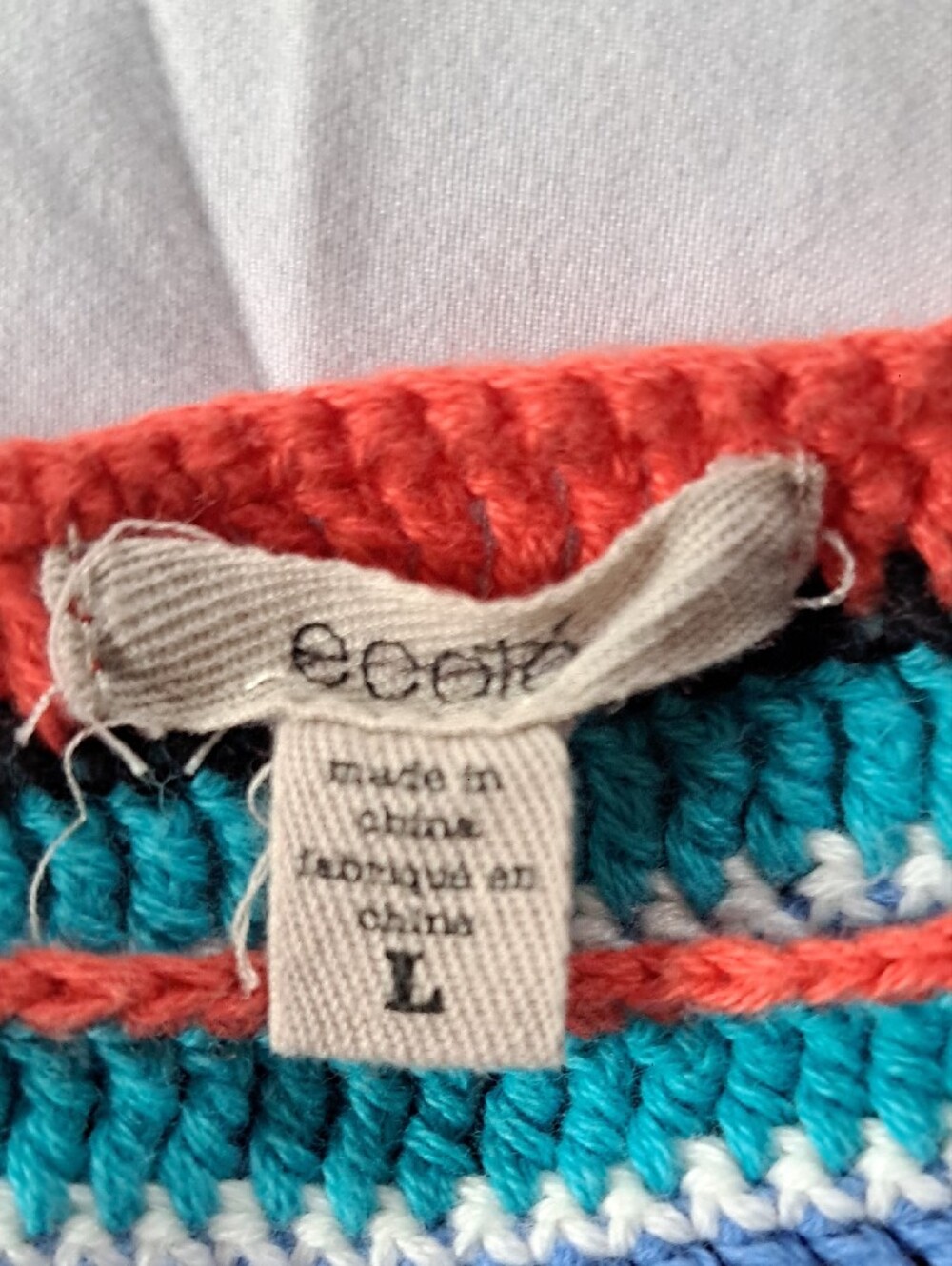 ​Ecote Striped Crochet Cotton Halter Tank Top Coral Teal Blue Boho Beach Size L - Picture 2 of 12